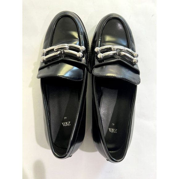 Zara Black Patent MONOLITH Lugsole Platform Loafers w/Silver Accent Sz9 EUR40 - Picture 4 of 11